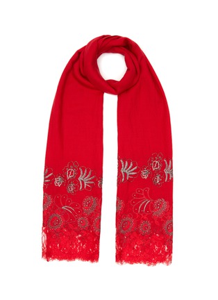 Main View - Click To Enlarge - JANAVI - x Keira Chaplin Beaded And Sequined Floral Embellishment Lace Trimmed Cashmere Scarf
