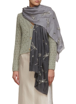 Figure View - Click To Enlarge - JANAVI - x Keira Chaplin Beaded And Sequined Homing Dragonfly Fray Trimmed Cashmere Scarf