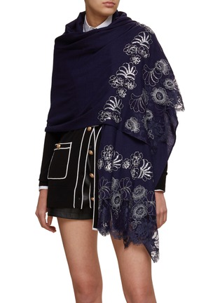 Figure View - Click To Enlarge - JANAVI - x Keira Chaplin Sequined Floral Embellishment Lace Trimmed Cashmere Scarf