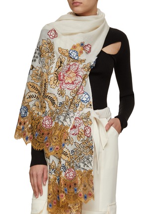 Figure View - Click To Enlarge - JANAVI - Floral Embroidery Lace Trimmed Cashmere Scarf