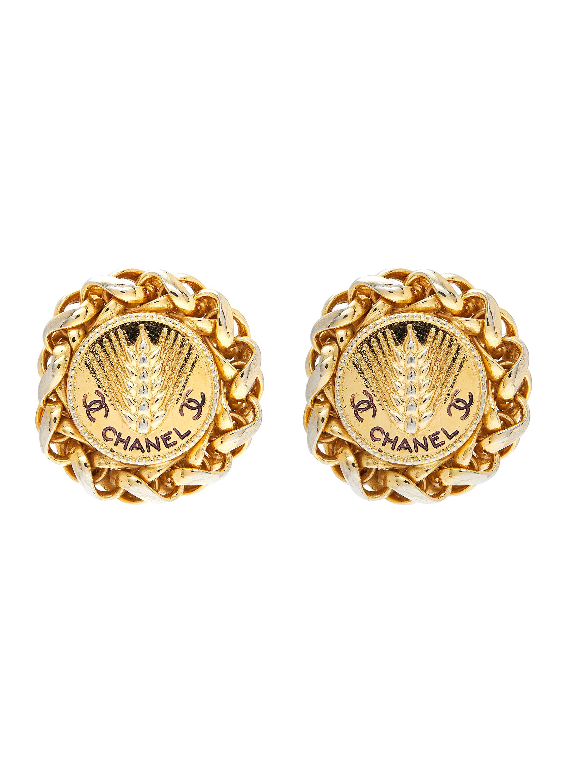 Vintage Chanel Earrings Round CC Logo Gold  Timeless Vintage Company