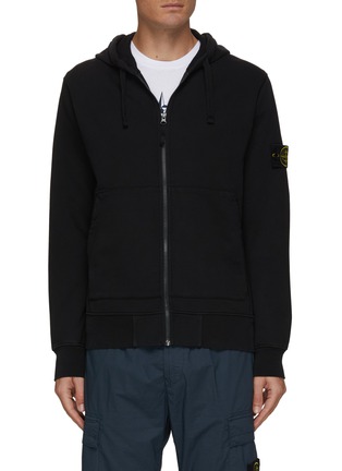 Main View - Click To Enlarge - STONE ISLAND - Logo Patch Cotton Zip Up Hoodie