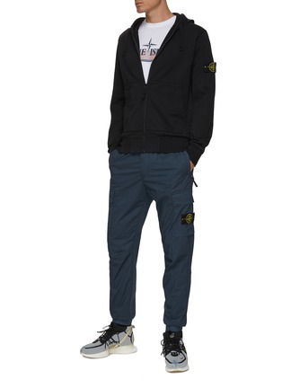 Figure View - Click To Enlarge - STONE ISLAND - Logo Patch Cotton Zip Up Hoodie