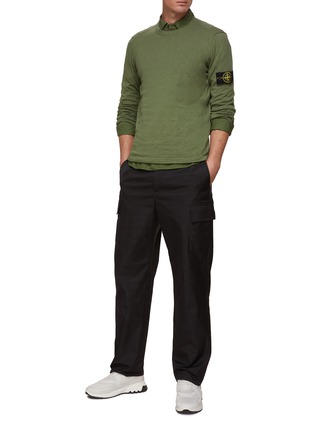 Figure View - Click To Enlarge - STONE ISLAND - CREWNECK ROLL CUFF COTTON BLEND RIB KNIT SWEATER