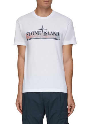 Main View - Click To Enlarge - STONE ISLAND - Tricromia One' Logo Cotton Crewneck T-Shirt