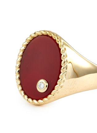 Detail View - Click To Enlarge - YVONNE LEON - CHEVALIERE OVALE PINKY DIAMOND AGATE ROUGE 9K YELLOW GOLD RING