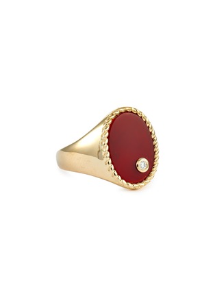 Main View - Click To Enlarge - YVONNE LEON - CHEVALIERE OVALE PINKY DIAMOND AGATE ROUGE 9K YELLOW GOLD RING