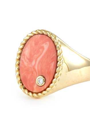 Detail View - Click To Enlarge - YVONNE LEON - CHEVALIERE OVALE PINKY CORAL DIAMOND 9K YELLOW GOLD RING
