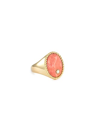 Main View - Click To Enlarge - YVONNE LEON - CHEVALIERE OVALE PINKY CORAL DIAMOND 9K YELLOW GOLD RING