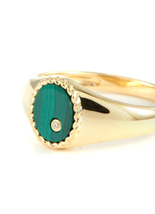 Detail View - Click To Enlarge - YVONNE LEON - MINI CHEVALIERE OVALE COULEUR OVAL PINKY MALACHITE DIAMOND 9K YELLOW GOLD RING
