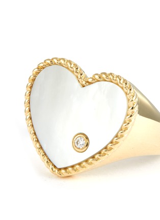 Detail View - Click To Enlarge - YVONNE LEON - CHEVALIERE COEUR HEART PINKY 9K MOTHER OF PEARL DIAMOND YELLOW GOLD RING