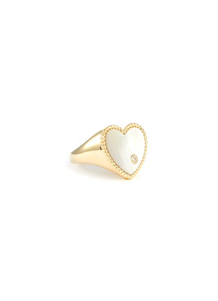 Main View - Click To Enlarge - YVONNE LEON - CHEVALIERE COEUR HEART PINKY 9K MOTHER OF PEARL DIAMOND YELLOW GOLD RING