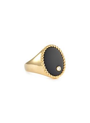 Main View - Click To Enlarge - YVONNE LEON - CHEVALIERE OVALE PINKY DIAMOND ONYX 9K YELLOW GOLD RING