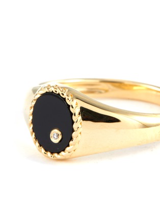 Detail View - Click To Enlarge - YVONNE LEON - MINI CHEVALIERE OVALE COULEUR OVAL PINKY DIAMOND ONYX 9K YELLOW GOLD RING