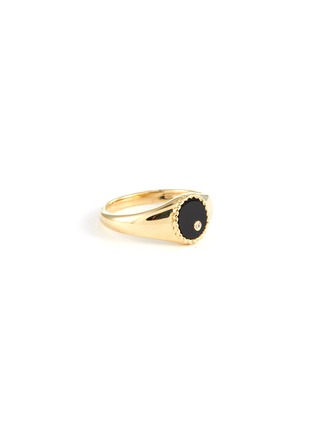 Main View - Click To Enlarge - YVONNE LEON - MINI CHEVALIERE OVALE COULEUR OVAL PINKY DIAMOND ONYX 9K YELLOW GOLD RING