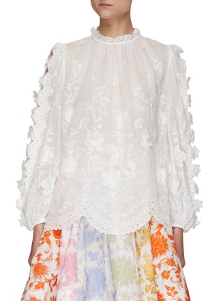 Main View - Click To Enlarge - ZIMMERMANN - ROSA' EMBROIDERED LONG SLEEVES RAMIE BLOUSE
