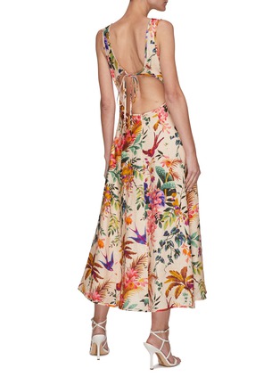 Back View - Click To Enlarge - ZIMMERMANN - Tropicana' Floral Graphic Linen Midi Dress