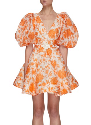 Main View - Click To Enlarge - ZIMMERMANN - ‘Postcard’ Puff Sleeves Mini Dress
