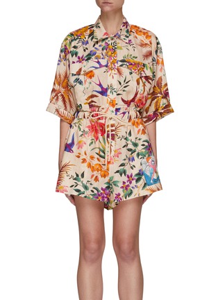 Main View - Click To Enlarge - ZIMMERMANN - Tropicana' Floral Print Linen Playsuit