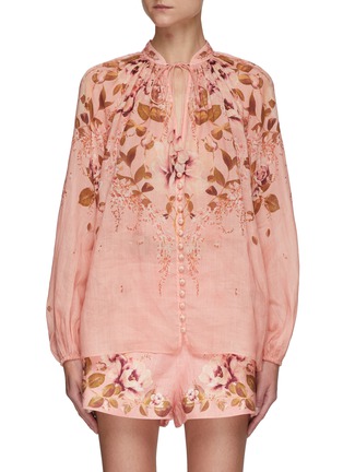 Main View - Click To Enlarge - ZIMMERMANN - ROSA' TIE RAMIE LONG SLEEVES BLOUSE