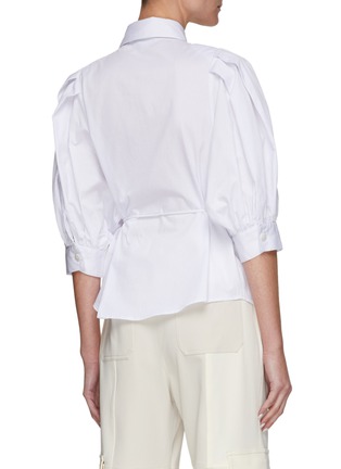 Back View - Click To Enlarge - C/MEO COLLECTIVE - Could Be More' Tie Waist Pleated Puff Sleeve Cotton Blouse