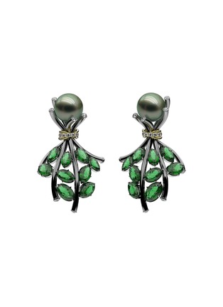 Main View - Click To Enlarge - MING SONG HAUTE JOAILLERIE - Special Bespoke Diamond Emerald Pearl 14k Gold Earrings