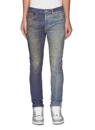 Main View - Click To Enlarge - PURPLE BRAND - Dirty Effect Light-Dark Indigo Skinny Jeans