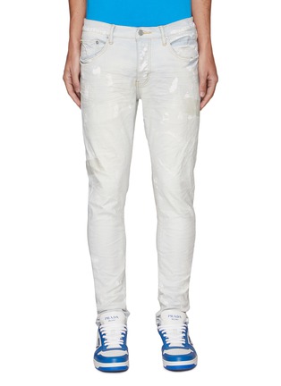 Main View - Click To Enlarge - PURPLE BRAND - Reflective Paint Splash Light Washed Skinny Jeans