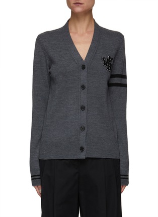 Main View - Click To Enlarge - VICTORIA, VICTORIA BECKHAM - VVB' Textured Badge Wool Blend Knit Varsity Cardigan