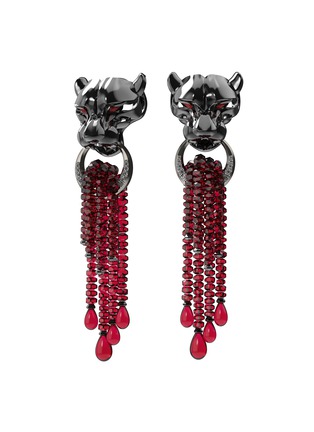 Main View - Click To Enlarge - MING SONG HAUTE JOAILLERIE - Le lion Noir Diamonds Ruby 14k Black gold Earrings
