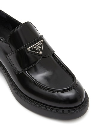 Detail View - Click To Enlarge - PRADA - ‘Chocolate’ Logo Plaque Leather Loafers