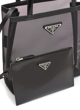 Detail View - Click To Enlarge - PRADA - Mini Mesh Shopper Bag with Brushed Leather Pouch