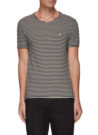 Main View - Click To Enlarge - SAINT LAURENT - SHORT SLEEVE STRIPE LINEN COTTON T-SHIRT