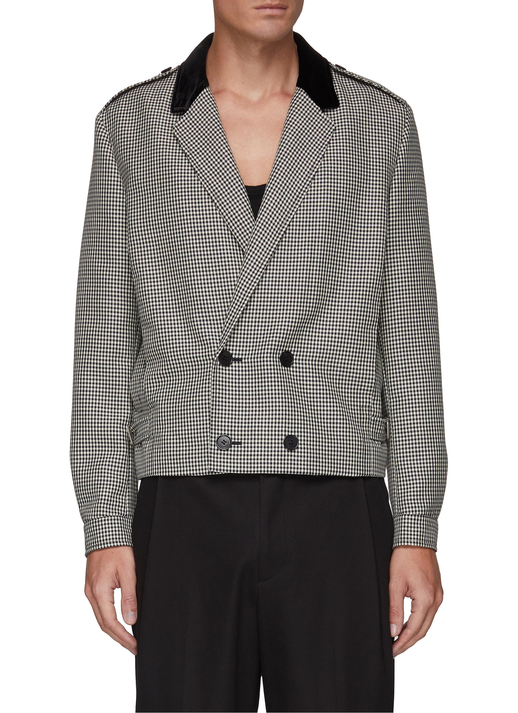 DOUBLE BREASTED CROPPED GINGHAM WOOL MOHAIR JACKET