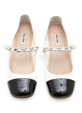 Detail View - Click To Enlarge - MIU MIU - Contrasting Square Toe Leather Mary Jane Flats