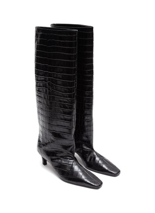Detail View - Click To Enlarge - TOTÊME - Croc-embossed Leather Wide Shaft Boots
