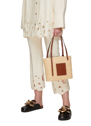 Figure View - Click To Enlarge - LOEWE - Anagram Embossed Patch Small Raffia Basket Bag