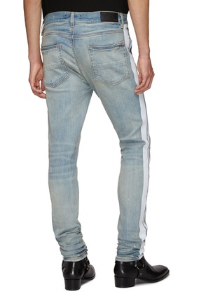 Back View - Click To Enlarge - AMIRI - Side Stripe Knee Slit Light Wash Skinny Jeans