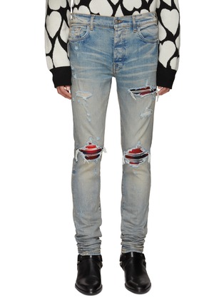 Main View - Click To Enlarge - AMIRI - Plaid Patch Light Wash Ripped Skinny Jeans