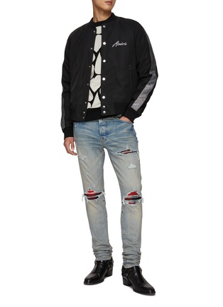Figure View - Click To Enlarge - AMIRI - Plaid Patch Light Wash Ripped Skinny Jeans