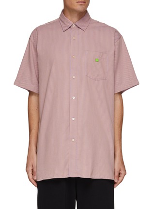 Main View - Click To Enlarge - ACNE STUDIOS - Embroidered Face Logo Patch Striped Cotton Shirt