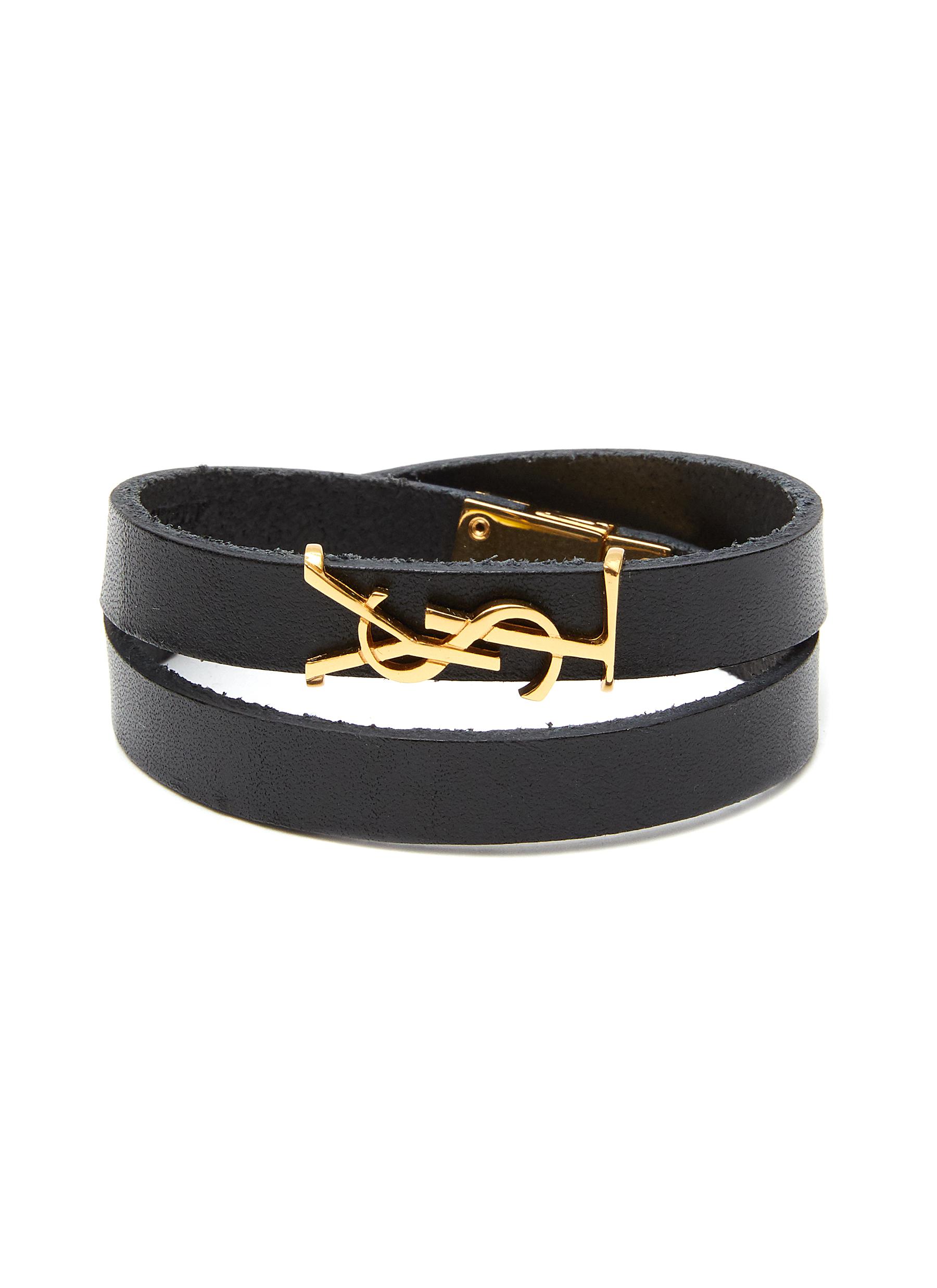 Logo charm leather loop bracelet