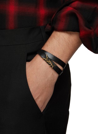 SAINT LAURENT, Logo charm leather loop bracelet, Men