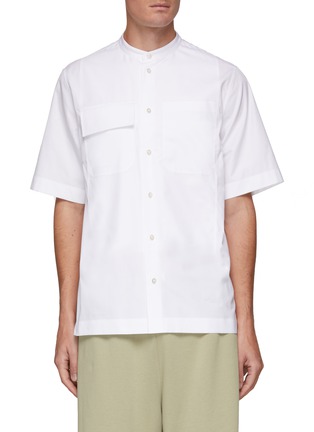 Main View - Click To Enlarge - JIL SANDER - Band Collar Chest Flap Pocket Cotton Jersey Shirt