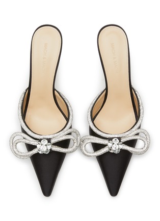 Detail View - Click To Enlarge - MACH & MACH - Crystal double bow point toe satin mules