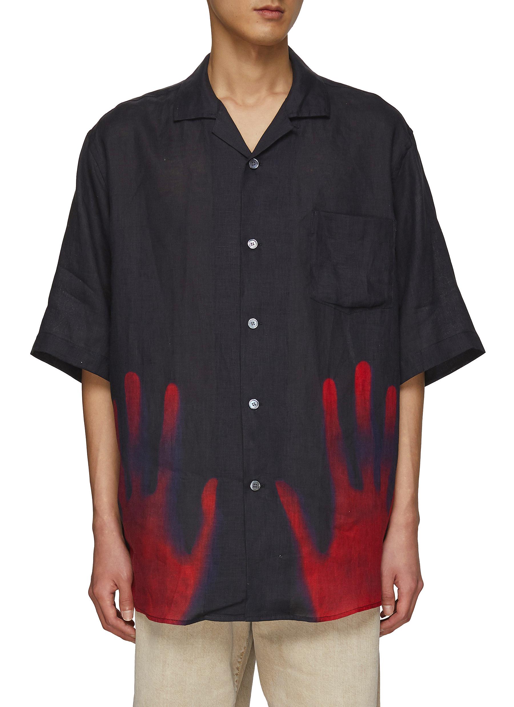 Hand print oversized bowling shirt 