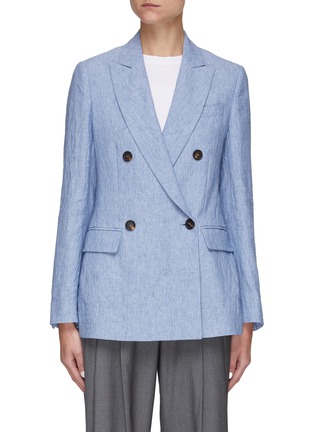 Main View - Click To Enlarge - BRUNELLO CUCINELLI - Double-breast Wrinkled Linen Blazer