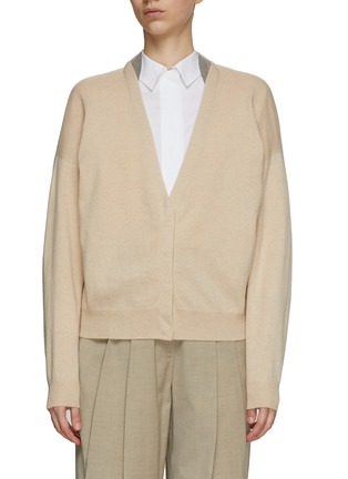 Main View - Click To Enlarge - BRUNELLO CUCINELLI - Panelled Mock Neck Cashmere Knit Cardigan