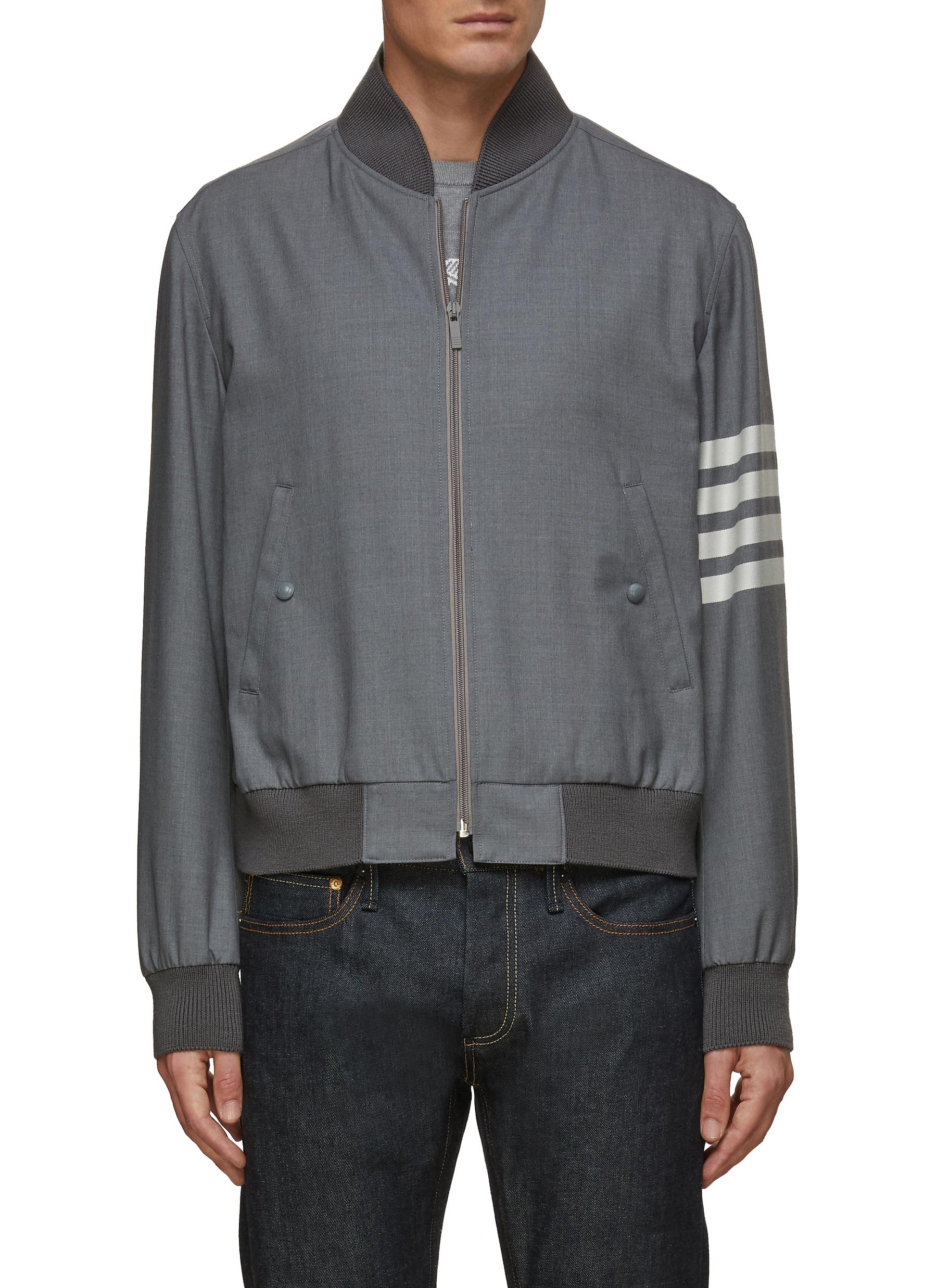 4-bar Stripe Wool Knit Bomber Jacket