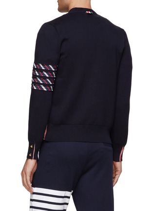 Back View - Click To Enlarge - THOM BROWNE - Tri Coloured Four Bar Stripe Cotton Cardigan